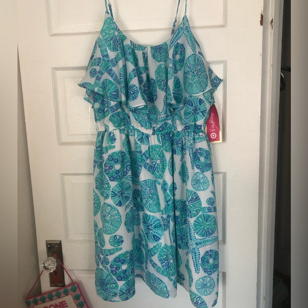 Lilly Pulitzer Turquoise and Teal Floral Dress shells sz Xxl new with tags